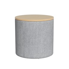Artiss 40cm Grey Round Storage Ottoman - Faux Linen, MDF Frame, Concealed Space, 150kg Capacity, No Assembly