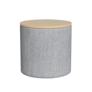 Artiss 40cm Grey Round Storage Ottoman - Faux Linen, MDF Frame, Concealed Space, 150kg Capacity, No Assembly