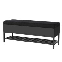 Artiss Boucle Storage Ottoman, MDF Frame, 110cm, Black, Hidden Storage, Open Shelf, High-Resilience Foam Padding