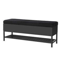Artiss Boucle Storage Ottoman, MDF Frame, 110cm, Black, Hidden Storage, Open Shelf, High-Resilience Foam Padding