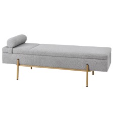 Artiss Bouclé Storage Ottoman Bed 140cm - Detachable Pillow, Hidden Storage, Plywood & Pine Frame, Metal Legs, Grey