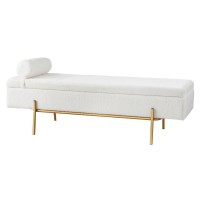 Artiss Storage Ottoman Bed, Boucle Fabric, 140cm, White & Gold, Hidden Storage, Detachable Pillow, Easy Assembly