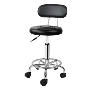 Artiss Salon Stool Swivel Chair - Black PU Leather, Adjustable Height, 360° Rotation, 5 Wheels, Chrome Base