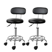 Artiss 2x Black Salon Stool Swivel Chair with PU Leather, Adjustable Height, 360° Rotation & Chrome Footrest