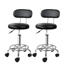 Artiss 2x Black Salon Stool Swivel Chair with PU Leather, Adjustable Height, 360° Rotation & Chrome Footrest