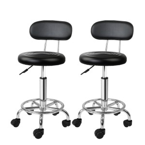 Artiss 2x Black Salon Stool Swivel Chair with PU Leather, Adjustable Height, 360° Rotation & Chrome Footrest