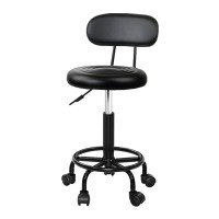 Artiss Salon Stool Swivel Chair, PU Leather, Adjustable 73-90cm, Black, 360° Rotatable, Comfortable Backrest