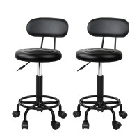 Artiss 2x Salon Stool Swivel Chair with Backrest - Stylish, Comfortable, Adjustable Height, 360° Rotation, PU Leather