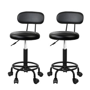 Artiss 2x Salon Stool Swivel Chair with Backrest - Stylish, Comfortable, Adjustable Height, 360° Rotation, PU Leather