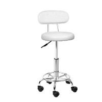 Artiss Salon Stool Swivel Chair - White, PU Leather, Adjustable Height, 360° Rotation, with Backrest & Wheels