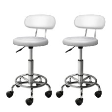 Artiss 2x White Salon Swivel Stools - PU Leather, Adjustable Height, Chrome Base, 360° Rotatable, Comfort Backrest