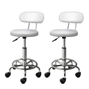 Artiss 2x White Salon Swivel Stools - PU Leather, Adjustable Height, Chrome Base, 360° Rotatable, Comfort Backrest