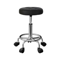 Artiss Salon Stool Round Swivel Chair, PVC Leather, Adjustable Height 50.5cm-66cm, Black, 360° Rotatable Comfort