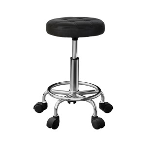 Artiss Salon Stool Round Swivel Chair, PVC Leather, Adjustable Height 50.5cm-66cm, Black, 360° Rotatable Comfort
