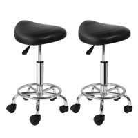 Artiss 2x Black Salon Stool Saddle Swivel Chair - Premium Comfort, Adjustable Height, PU Leather, 360° Rotation
