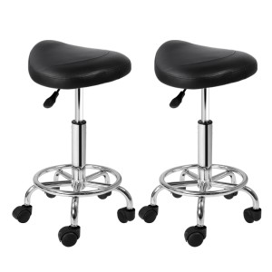 Artiss 2x Black Salon Stool Saddle Swivel Chair - Premium Comfort, Adjustable Height, PU Leather, 360° Rotation