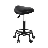Artiss Salon Stool Saddle Swivel Chair, PU Leather, Black, Adjustable Height 50-67cm, Comfort & Style for Any Space