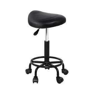 Artiss Salon Stool Saddle Swivel Chair, PU Leather, Black, Adjustable Height 50-67cm, Comfort & Style for Any Space