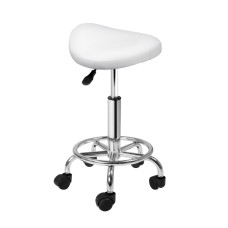 Artiss Salon Stool Saddle Swivel Chair, Premium PU Leather, White, Adjustable Height 50-67cm, 360° Rotatable, Comfort