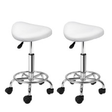 Artiss 2x Salon Stool Saddle Swivel Chair - White, PU Leather, Adjustable Height, 360° Rotatable, Chrome Base