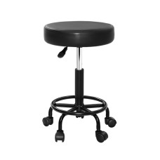 Artiss Salon Stool, PU Leather, Adjustable Height 51.5-68.5cm, Black, Round Swivel Chair with Footrest & Wheels