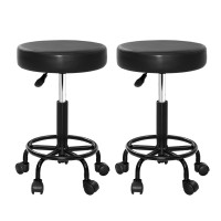 Artiss 2x Salon Stool - Adjustable Swivel Chair with PU Leather, 360° Rotation & Heavy-Duty Base