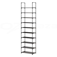 Artiss Dunn Shoe Rack DIY Stackable 10-Tier Black | Metal Frame & Plastic Connectors | Holds 20 Pairs | No Tools Needed
