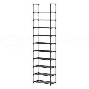 Artiss Dunn Shoe Rack DIY Stackable 10-Tier Black | Metal Frame & Plastic Connectors | Holds 20 Pairs | No Tools Needed