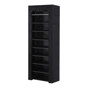 Artiss Chad 10-Tier Shoe Rack Cabinet with Removable Cover, Tool-Free Assembly, Fits 27 Pairs, Black, 1-Year Warranty