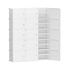 Artiss 15 Cube Shoe Rack Storage Cabinet - Stackable, Eco-Friendly PP Plastic, 124x30x158cm, White, Ventilated Design