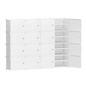 Artiss 16-Cube Shoe Rack DIY - Stackable, Eco-Friendly PP Plastic, 166x30x126cm, Ventilated, White Storage Cabinet
