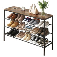 Artiss Bob 4-Tier Shoe Rack, Walnut & Black, Industrial Style, Metal Frame, 100x30x75cm, Holds 15 Pairs, Easy Assembly