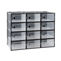 Artiss Set of 12 Stackable Shoe Storage Boxes Black Transparent PP Plastic with Easy-Open Doors and Ventilation Artiss Set of 12 Stackable Shoe Storage Boxes Black Transparent PP Plastic with Easy-Open Doors and Ventilation