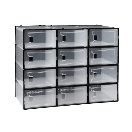 Artiss Set of 12 Stackable Shoe Storage Boxes Black Transparent PP Plastic with Easy-Open Doors and Ventilation