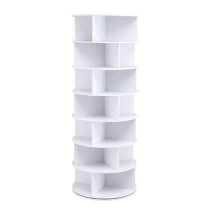 Artiss 7 Tier 360° Rotating Shoe Rack White - Vertical 28 Pair Storage with Anti‑Tip Kit and Wipe‑Clean Surface