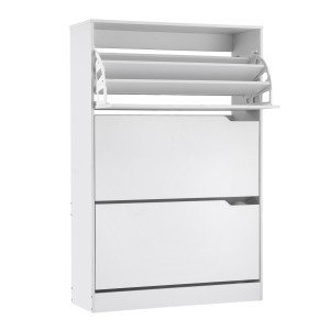 Artiss 24 Pair Shoe Rack Cabinet 120cm White with 3 Flip Up Drawers Adjustable Shelves Melamine Finish