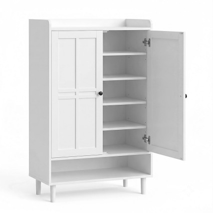 Artiss 6 Tier White Shoe Cabinet 3 Adjustable Shelves Holds Up to 24 Pairs 75x33x115cm Magnetic Doors