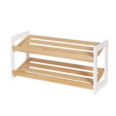 Artiss Kara 2-Tier Shoe Rack - White & Pine, E1 MDF Frame, Stores 6 Pairs, Stylish & Durable, Easy Assembly, 74x27x Artiss Kara 2-Tier Shoe Rack - White & Pine, E1 MDF Frame, Stores 6 Pairs, Stylish & Durable, Easy Assembly, 74x27x