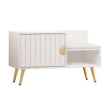 Artiss Shoe Rack Cabinet Bench, Particle Board, White, 80x36x48cm, Elegant Entryway Solution with PU Leather Seat