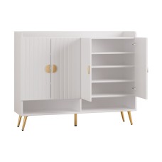 Artiss 5-Tier Shoe Rack Cabinet, White - Adjustable Shelves, Gold Metal Feet, Holds 30 Pairs, Elegant Entryway Storage