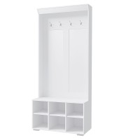 Artiss Max Hall Tree: 180cm White Shoe Rack Cabinet with Coat Hooks, Bench, Curved Edges, and Anti-Tipping Design