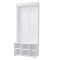 Artiss Max Hall Tree: 180cm White Shoe Rack Cabinet with Coat Hooks, Bench, Curved Edges, and Anti-Tipping Design Artiss Max Hall Tree: 180cm White Shoe Rack Cabinet with Coat Hooks, Bench, Curved Edges, and Anti-Tipping Design