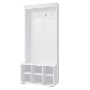 Artiss Max Hall Tree: 180cm White Shoe Rack Cabinet with Coat Hooks, Bench, Curved Edges, and Anti-Tipping Design