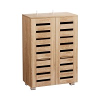 Artiss Alster 5-Tier Shoe Rack Cabinet for 20 Pairs - Pine/White, Adjustable Shelves, Ventilated Doors, 60x33.5x