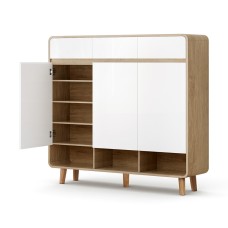 Artiss Pine & White Shoe Rack Cabinet for 30 Pairs - 5 Tiers, 3 Drawers, Soft Close, Adjustable Feet, 120x32x112cm