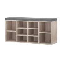 Artiss 2-in-1 Pine Shoe Rack Cabinet with Fabric Seat, 10 Compartments, 120kg Capacity, 102x30x48cm, Easy Assembly