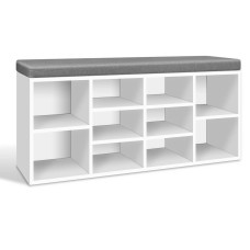 Artiss Shoe Rack Storage Cabinet Bench, Particle Board, White/Grey, 102x30x48cm, 10 Compartments, Cushioned Seat Artiss Shoe Rack Storage Cabinet Bench, Particle Board, White/Grey, 102x30x48cm, 10 Compartments, Cushioned Seat