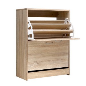Artiss 3-Tier Shoe Rack Cabinet, 24 Pairs, Adjustable Shelves, Oak Finish, Compact Design, 63x29x86cm, Easy Assembly