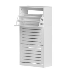Artiss White Shoe Cabinet Storage Drawer - Holds 45 Pairs, 3 Flip-Up Drawers, Adjustable Shelves, 121cm Height