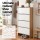 Artiss 8-Tier Narrow Shoe Cabinet White and Pine 80 x 35 x 154 cm Slim Hallway Storage Unit 4 Flip Doors